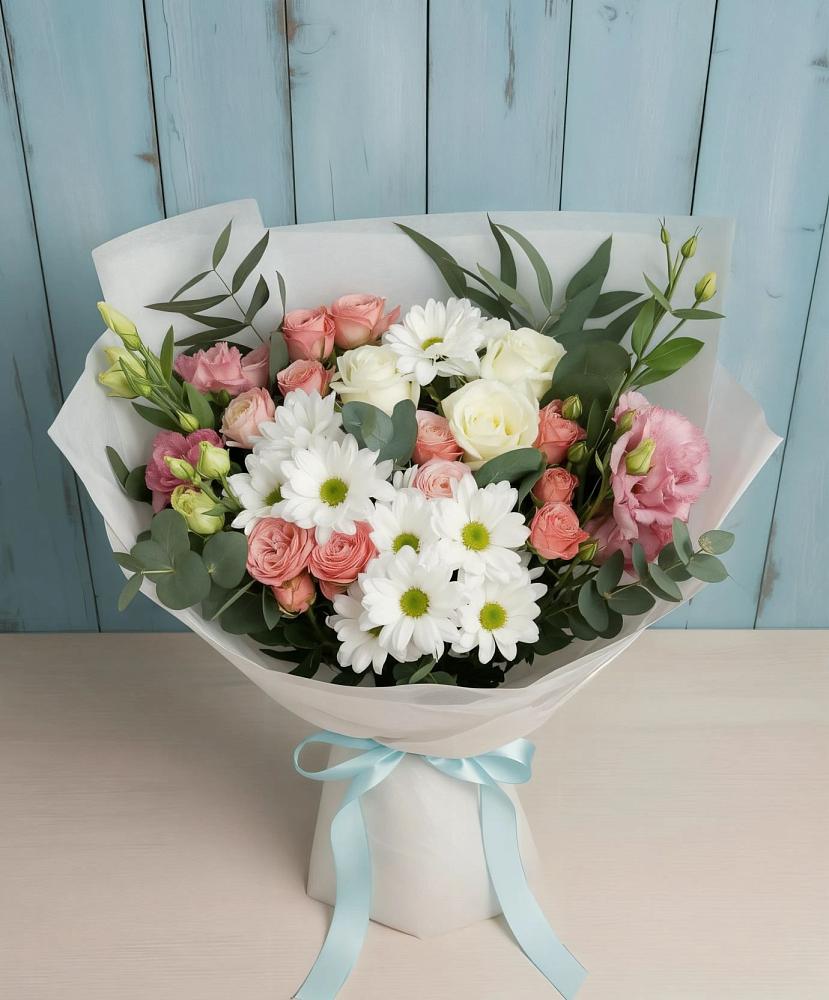 Букет цветов из: Розы, Лизиантусы и Хризантемы в Зимовниках