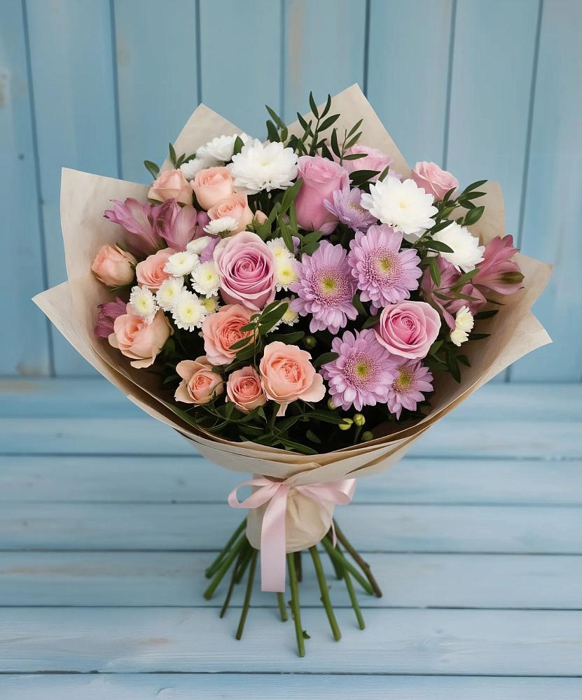 Букет цветов из: Хризантемы, Розы и Альстромерии в Зимовниках