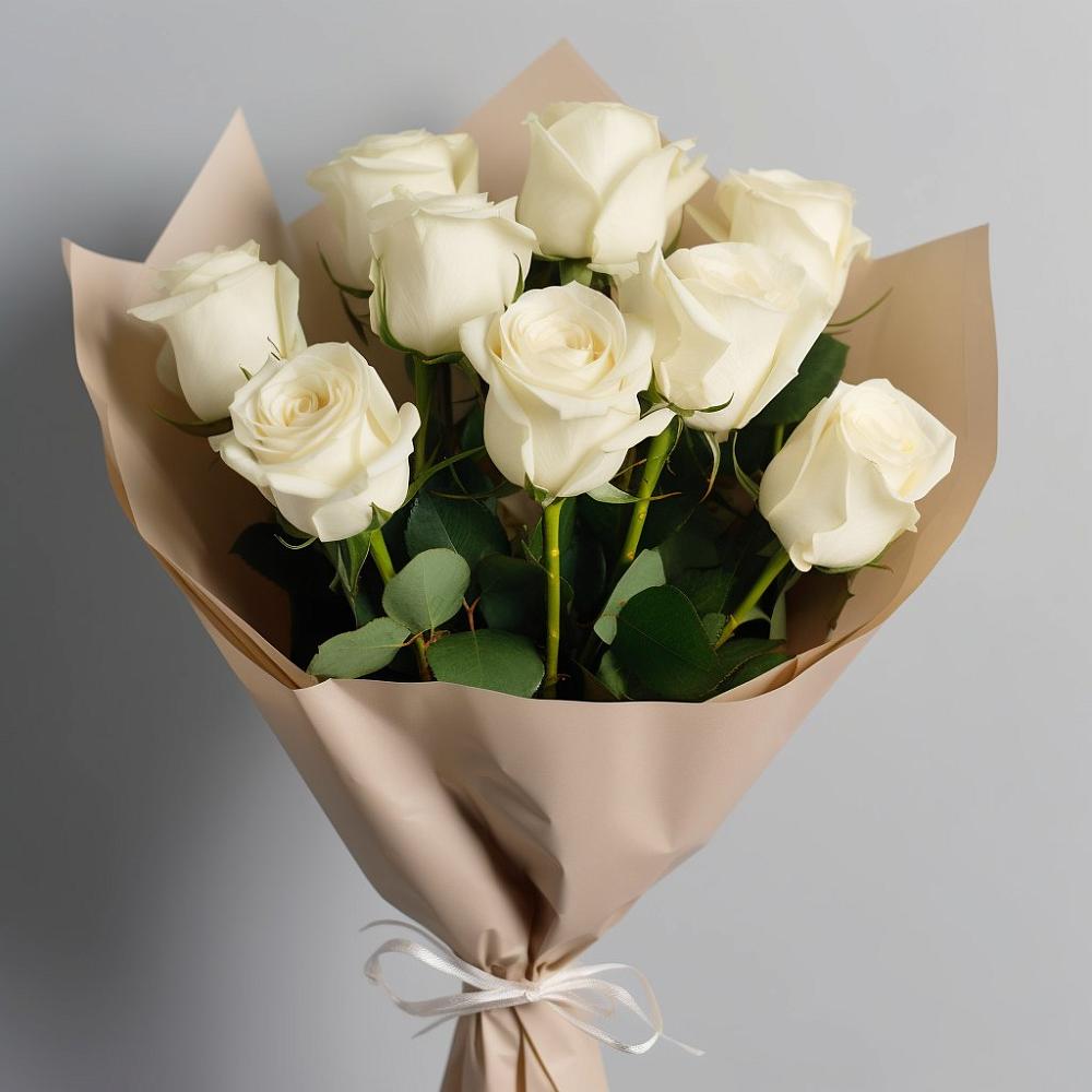 Букет 9 Белых роз Эдлесс Лав в Зимовниках