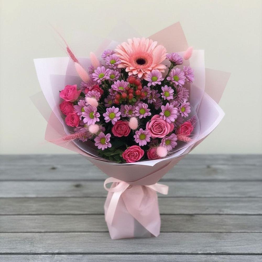 Букет цветов из: Розы, Герберы и Хризантемы в Зимовниках