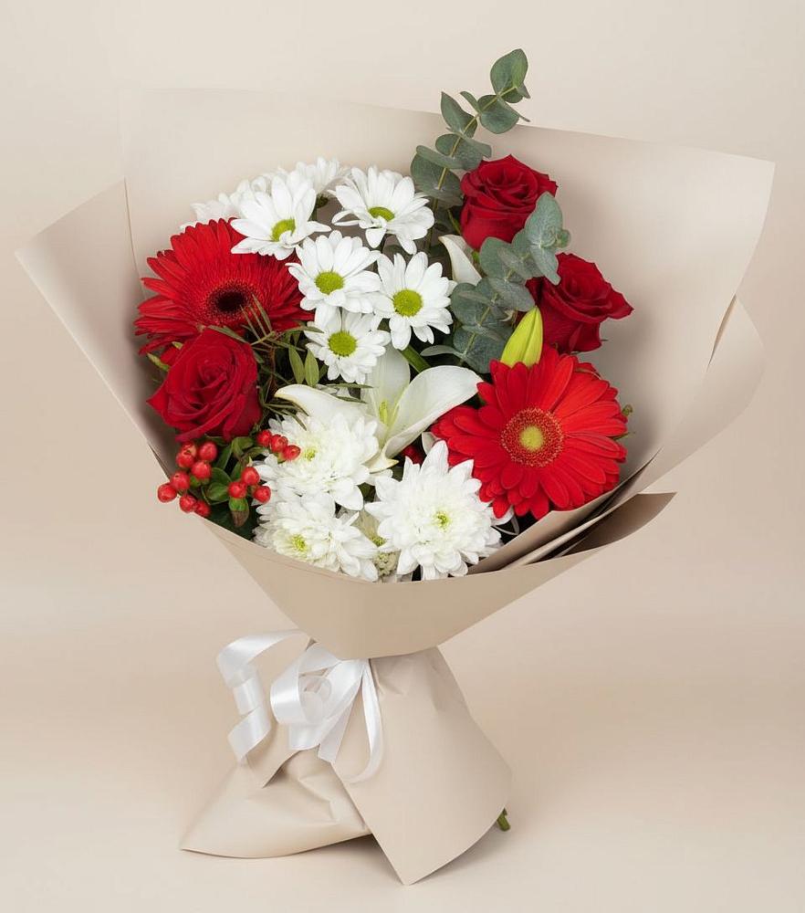 Букет цветов из: Розы, Хризантемы, Герберы и Лилии в Зимовниках