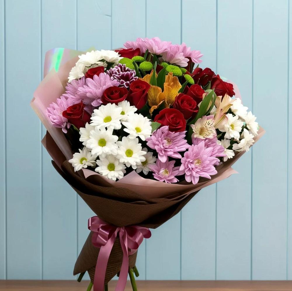 Букет цветов из: Розы, Хризантемы и Альстромерии в Зимовниках