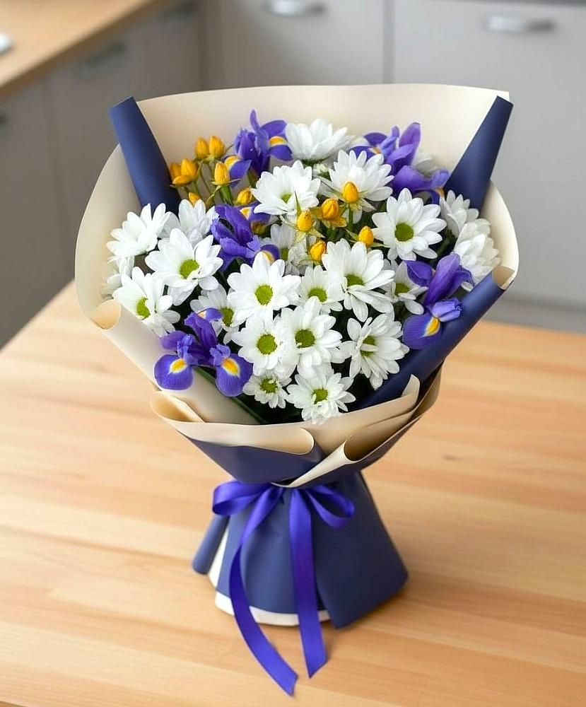 Букет цветов из: Розы, Ирисы и Хризантемы в Зимовниках